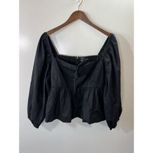 J. Crew Womens Peasant Blouse Size 3X 22 Black Smocked Puff Sleeves Boho Coastal